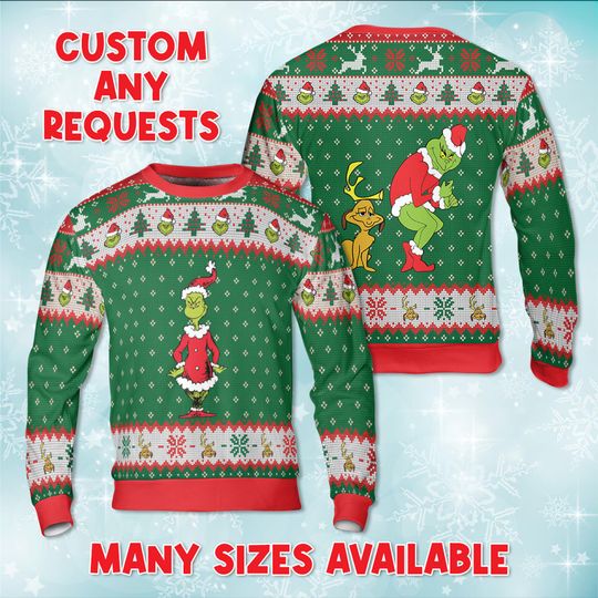 Discover Mr Grumpy Green Dress Christmas Sweater, Mean One Dancing Sweatshirt, Max The Dog Ugly Jumper, Holiday Xmas Party Sweater Gift