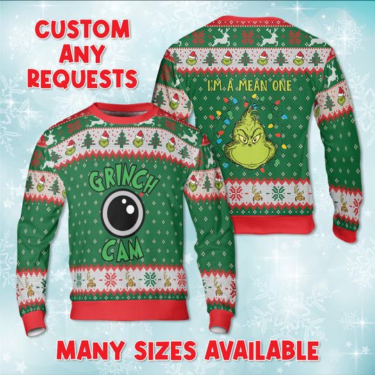 Green Character Christmas Ugly Sweater, I'm A Mean One Xmas Sweatshirt, Funny Holiday Crewneck, Monster Green Ugly Christmas Sweater
