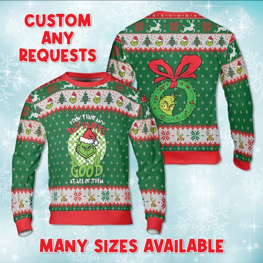 Discover Mr Grumpy Green Bad Habits Sweatshirt, Green Monster Ugly Christmas Sweater, Funny Holiday Xmas Party Gift, Naughty List Xmas Sweater Gift