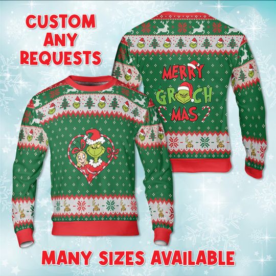 Discover Mr Grumpy Green Love Christmas Sweater, Merry Christmas Heart Sweatshirt, Cindy Lou Who Ugly Sweater, Mean One Holiday 3D Sweater Gift