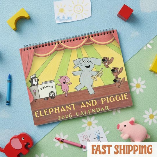 Discover Elephant And Piggie Calendar 2026, Cute Elephant & Pig Friends Calendar 2026, Funny Animal Duo Wall Calendar, Kids Reading Humor Art