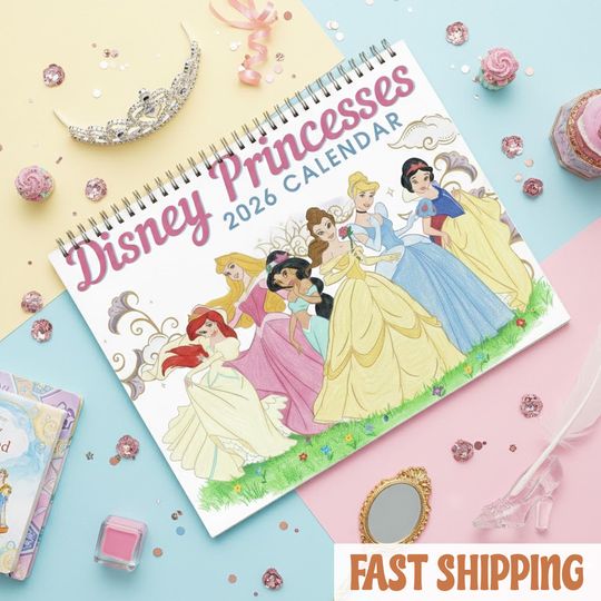 Discover Princess Disney Calendar 2026, Disney Princess Wall Calendar, Cute Princess Art Calendar, Animated Fairy Tale Calendar, Gift for Kids Adults
