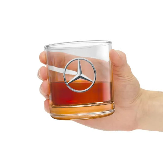 Discover For Mercedes Star Logo Rocks Glass, 10oz | Engraved Whiskey Tumbler