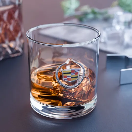 Discover For Cadillac Crest Rocks Glass | 10oz Whiskey Glass