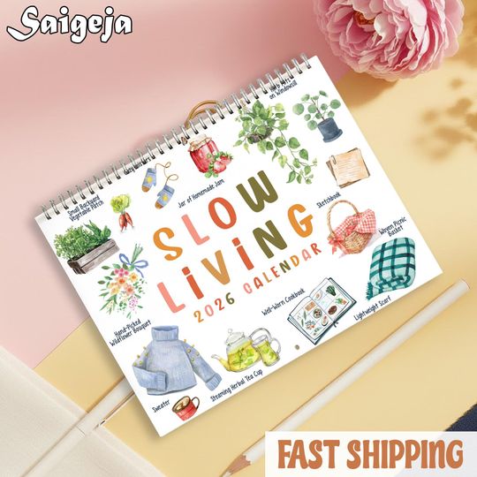 Discover 2026 Slow Living Calendar, Monthly Wall Calendar, Illustrated 12 Month Calendar, Gift for Her, Cottage Core