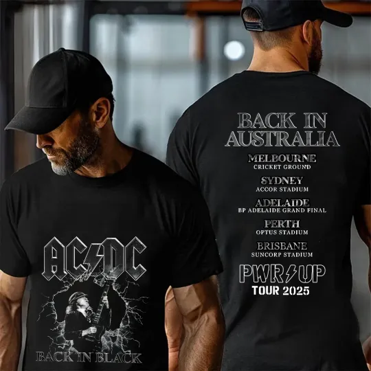 Discover 2sided AC-DC Back in Black PWR UP Tour Australia TShirt