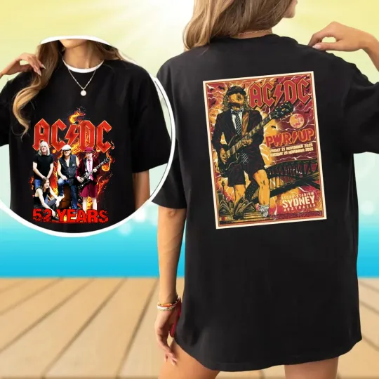 Discover 2sided AC DC Accor Stadium Sydney AUS TShirt, 52 Years Anniversary TShirt