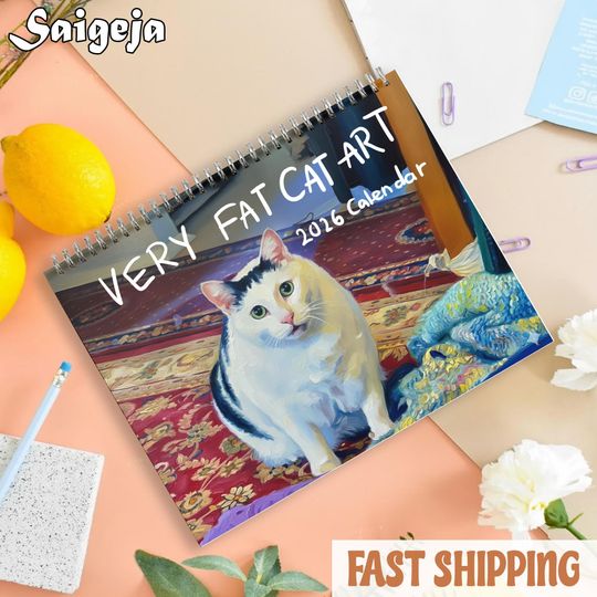Discover Viral Cat Art Calendar 2026, Funny Chubby Kitten Meme Home Decor, Gift for Cat Lovers