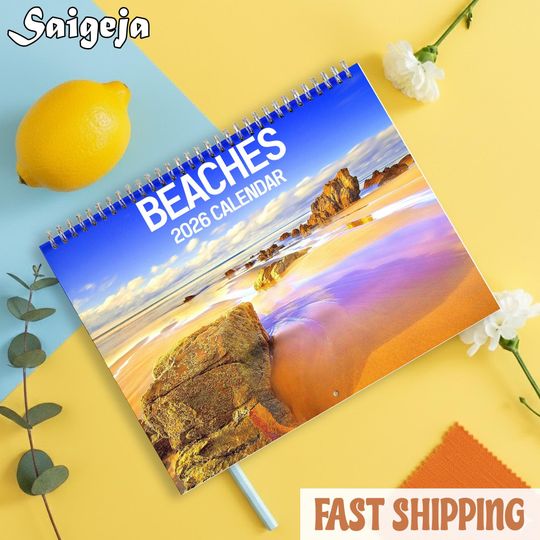 Discover Beaches Wall Calendar 2026, Scenic Ocean View Wall Planner, Home Decor Gift, 12 Month Nature Photography Calendar