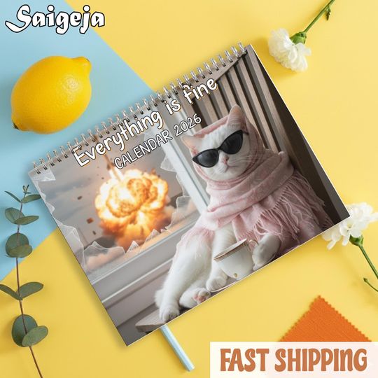 Everything Is Fine Cat Calendar 2026, Funny Wall Calendar, Mental Health Cat Calendar, Cat Lovers Gift, Friends and Office Decor