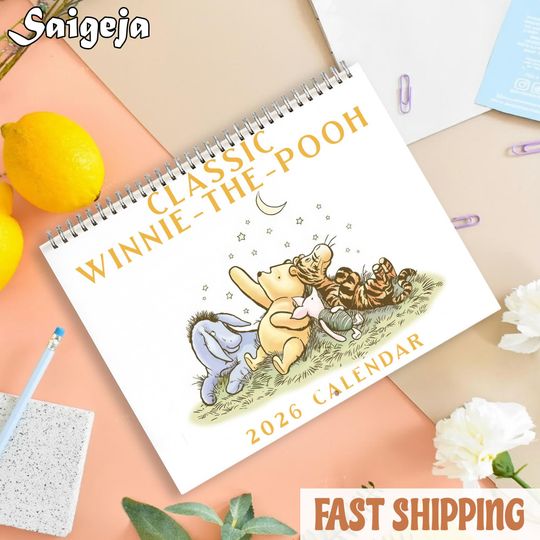 Discover Winnie the Pooh Wall Calendar, Disney Calendar 2026, Vintage Calendar, Winnie The Pooh Fan Gift