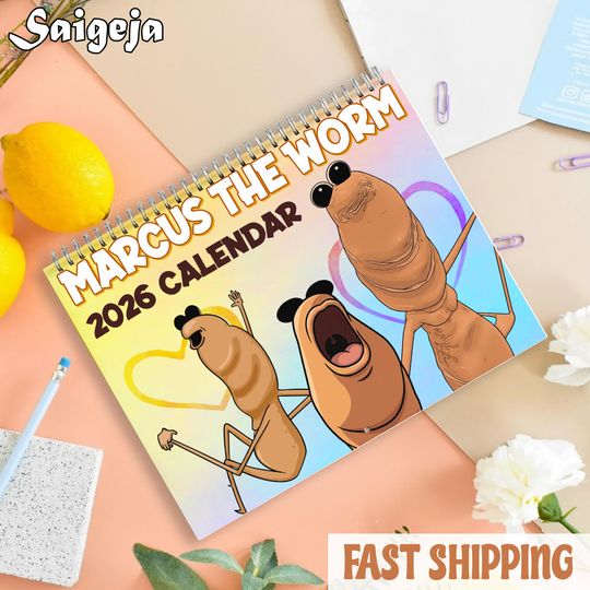 Discover Marcus the Worm 2026 Wall Calendar, Robert Help Calendar, VR Chat Funny Meme, Funny Holiday Planner Calendar 2026 Lover, Christmas Gifft