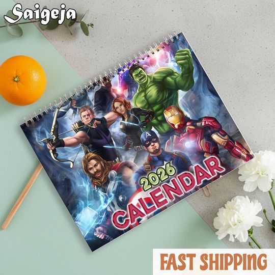 Super Hero Comic Art Calendar 2026, Action Hero Fan Gift, Comic Book Themed Wall Planner, 12 Month Wall Calendar for Him/Kids