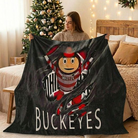 Ohio State Buckeyes Black Fleece Blanket, Cozy Decor Blanket for College Sports Fans