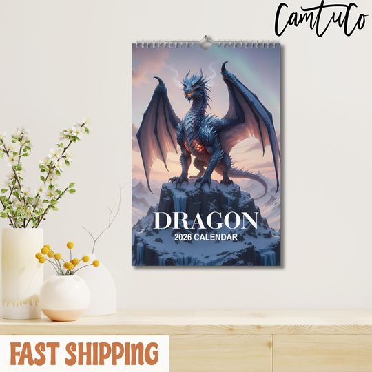 Discover Dragon Wall Calendar 2026, Fantasy Dragon Art Calendar, Mythical Creature Illustration, Dark Fantasy Home Decor, Gift for Dragon Lovers