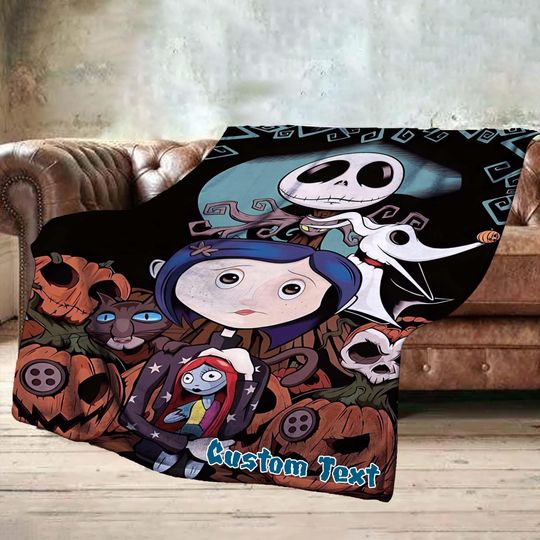 Halloween Themed Custom Name Coraline Fleece Blanket for Birthdays and Housewarming