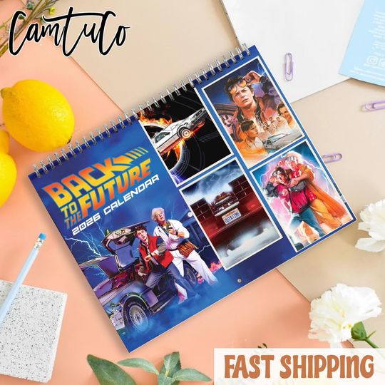 Discover Retro Time Travel 2026 Wall Calendar, Sci Fi Movie Style Art, 80s Retro Wall Decor for Home Office