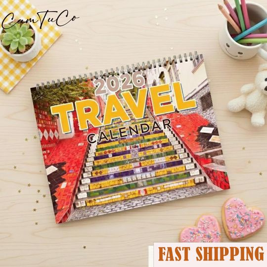 Discover Travel Calendar 2026, Gift for Explorers and World Travelers, Office Calendar, Monthly Calendar Planner, Holiday Gift