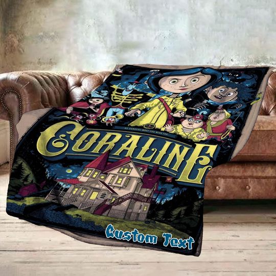 Halloween Gift Custom Name Coraline Fleece Blanket for Home & Living, Personalized Office Coworker & Christmas Gift