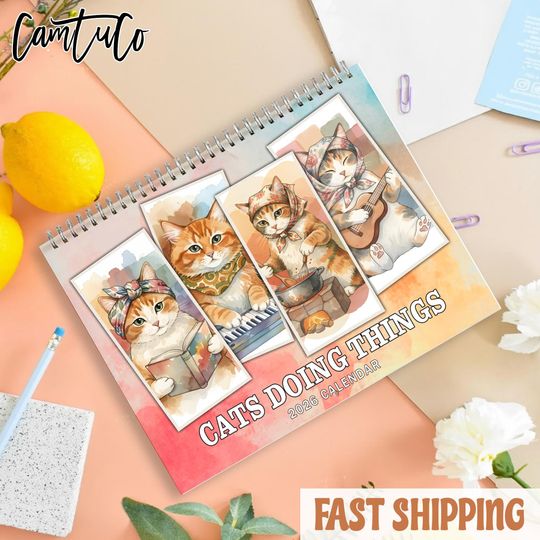Discover Cats Doing Things Wall Calendar 2026, Cats With Tea Calendar, Cat New Year Calendar, Holiday Gift, Cat Lover Calendar Gift