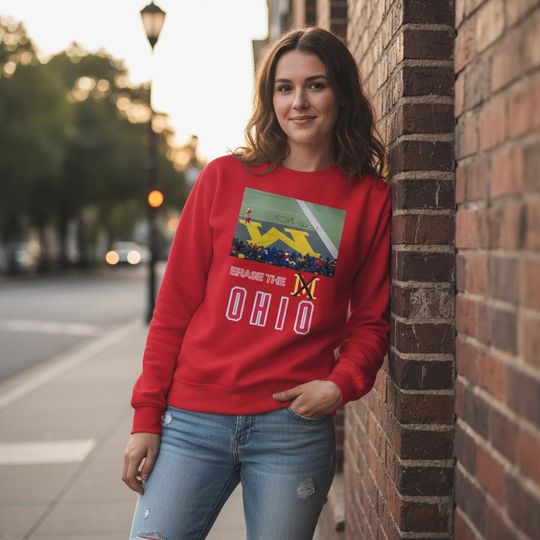 Discover Erase The M Ohio State Rivalry Sweatshirt, Funny Brutus vs Michigan Game Day Crewneck, OSU Fan Gift Red Unisex Football Sweatshirt