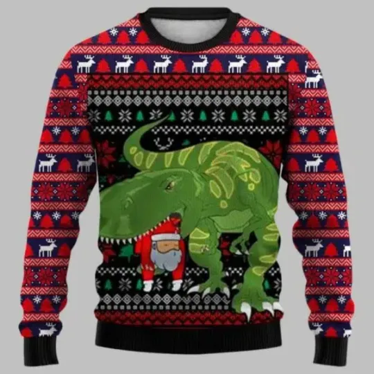 Discover Dinosaur Santa Ugly Christmas Sweater