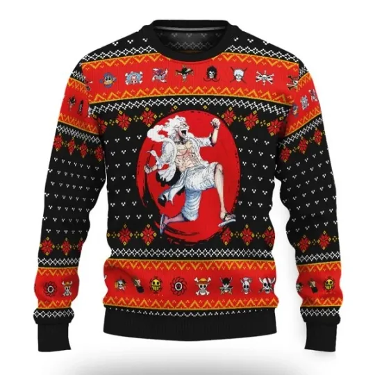 Luffy Gear 5 Sun God Nika Ugly Christmas Sweater Xmas Gift