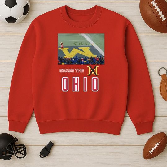 Discover Erase The M Ohio State Rivalry Sweatshirt, Funny Brutus vs Michigan Game Day Crewneck, OSU Fan Gift, Red Unisex Football Sweatshirt
