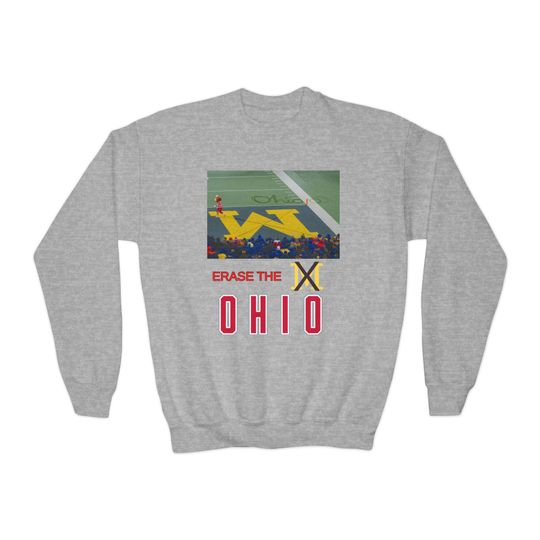Discover Youth Erase The M Ohio State Rivalry Sweatshirt , Funny Brutus vs Michigan Game Day Crewneck, OSU Fan Gift Red Unisex Football Sweatshirt