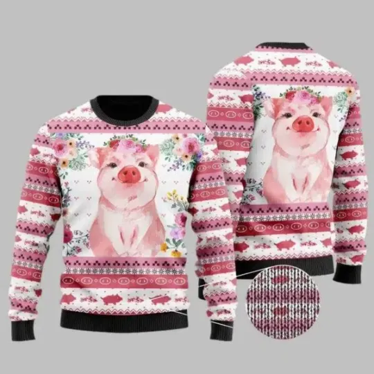 Discover Floral Piggy Ugly Christmas Sweater