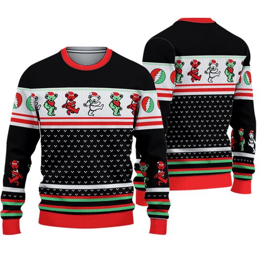Adult Grateful Dead Dancing Bears Ugly Christmas Sweater Holiday Pullover