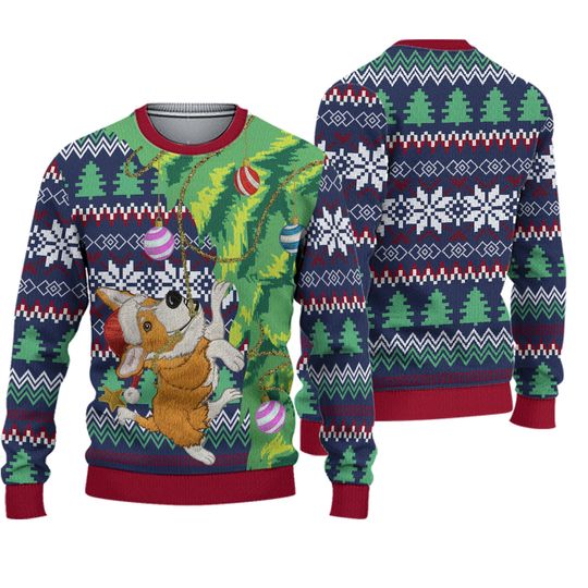 Blizzard Bay Mens Ugly Christmas Sweater Corgi Dog 3D Furry M NWT