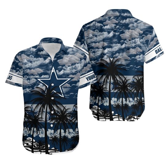Dallas Cowboys Palm Sky Custom Name Hawaiian Shirt , Gift for Fan