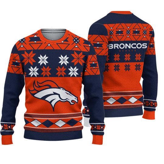 Denver Broncos football Big Logo V Neck Ugly Christmas Sweater Football Holidays