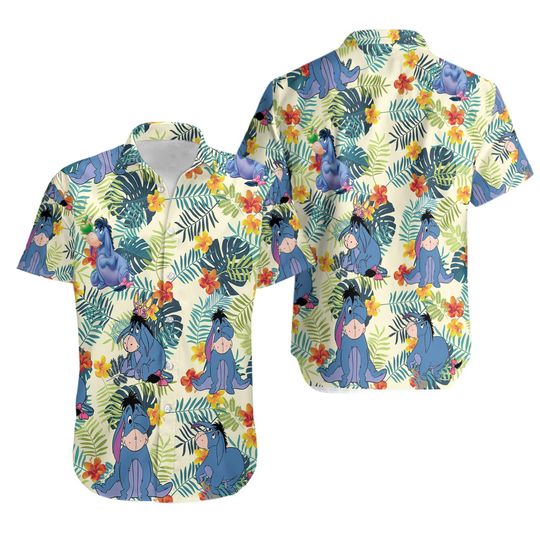 Disney Eeyore Donkey Winnie The Pooh Tropical Summer Hawaiian Shirt