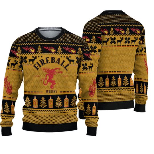 Fireball Whiskey Ugly Christmas Sweater, Whiskey Xmas Sweater, Christmas Holiday Sweater, Xmas Gift