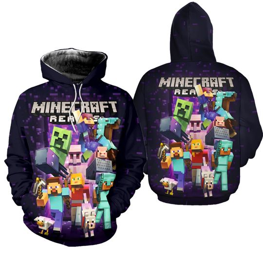 Minecraft All-Over 3D Graphic Print Hoodie Pullover Youth Boys Large