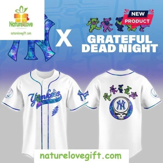 NY Yankees 2025 Grateful Dead Tour Baseball Jersey
