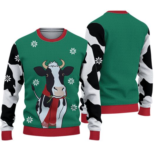 Jolly Sweaters Green Ugly Christmas Cow Knit Pullover Sweater Women's Size XXL