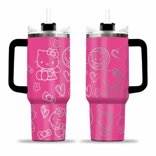 laser engraved tumbler/ hello / kitty/ cats / girly/ pink/ 40 oz tumbler/
