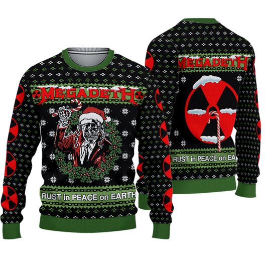 Megadeth Rust In Peace On Earth Ugly Holiday Sweater Christmas Jumper