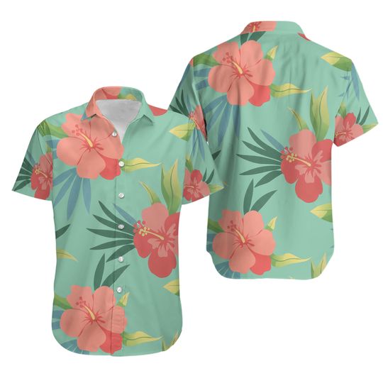 Kids Hibiscus Hawaiian Shirt, K-Pop Floral Button Up, Mint Green Tropical Summer Shirt, Youth cosplay Costume, Fan Gift