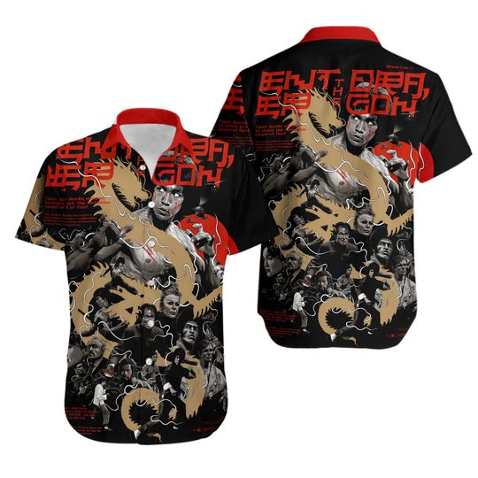 Bruce Lee Men's Hawaiian Shirt Karate Kung Fu Legend, Bruce Lee Memory, Gift for Fan