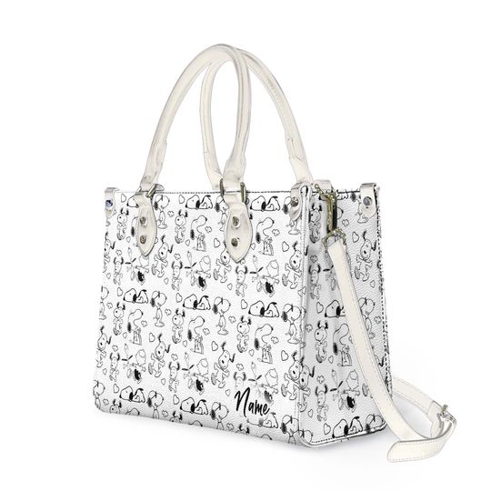 Personalized Snoppy Peanuts Leather Bag, Dog Lovers Women's Leather Bag Gift