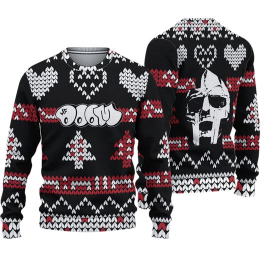 Retro MF Dooom Christmas Sweater for Hip-Hop Fans with Festive Graphic