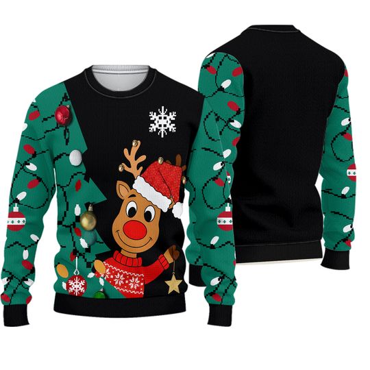 No Boundaries Ugly Christmas Rudolph Reindeer Sweater Ball Ornaments Women Sz M