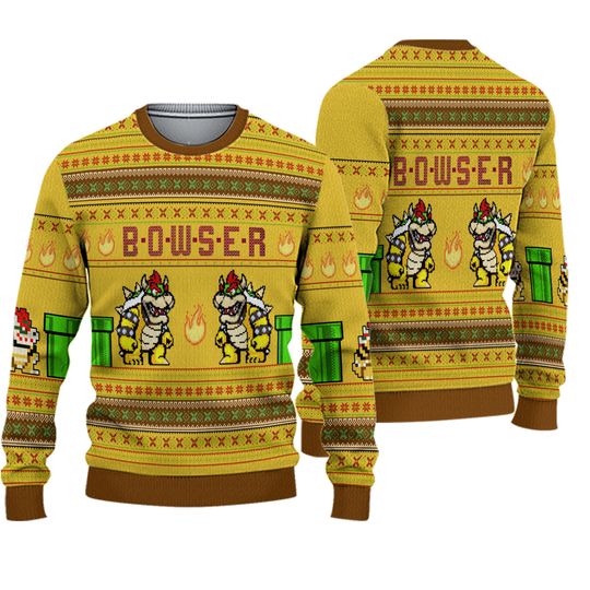 Super Mario Bowser Ugly Christmas Sweatshirt | Super Mario Luigi Ugly Sweater