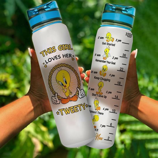 Tweety Bird Water Bottle Tracker, Tweety Bird Bottle, Tweety Bird Gift, Tweety Bottle, Tweety Birthday Gift, 32oz Water Bottle