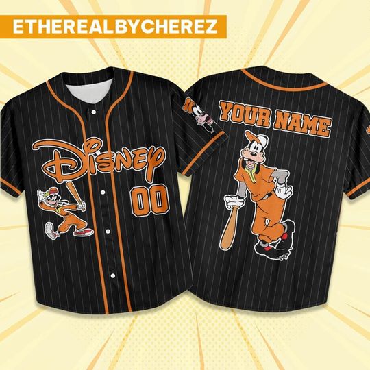 Discover Custom Goofy Black Orange Jersey, Flatback Mesh Farbric Outfit, Personalized Disney matching family Shirt.