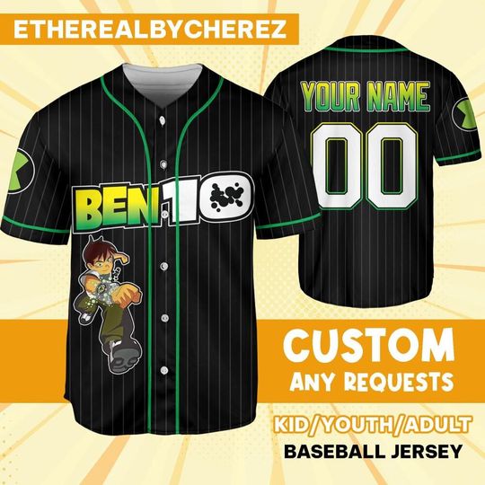 Personalized Ben 10 Awesome Baseball Jersey, Custom Kids, Youth, Adult, Birthday, Cartoon Team Outfit